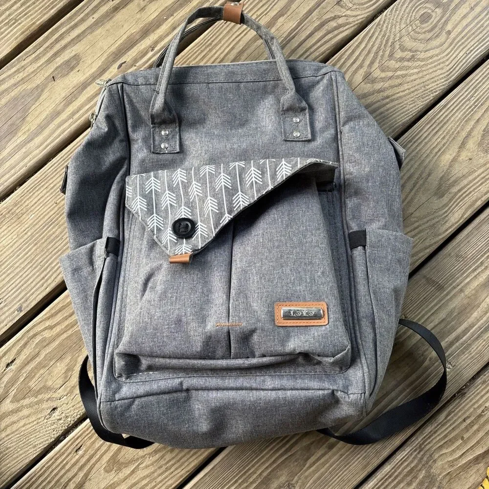 Gray back pack diaper bag for baby or traveling, in very good condition